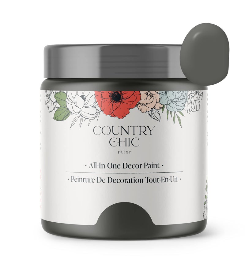 Country Chic Paint Country Chic All-in-One Chalk Paint for Furniture, Cabinets, Home Decor, Eco-Friendly, Matte Finish, Built-In Primer & Top Coat for Wood, Metal - Rocky Mountain (Charcoal Grey) - 4 oz (118 ml) - Image 1
